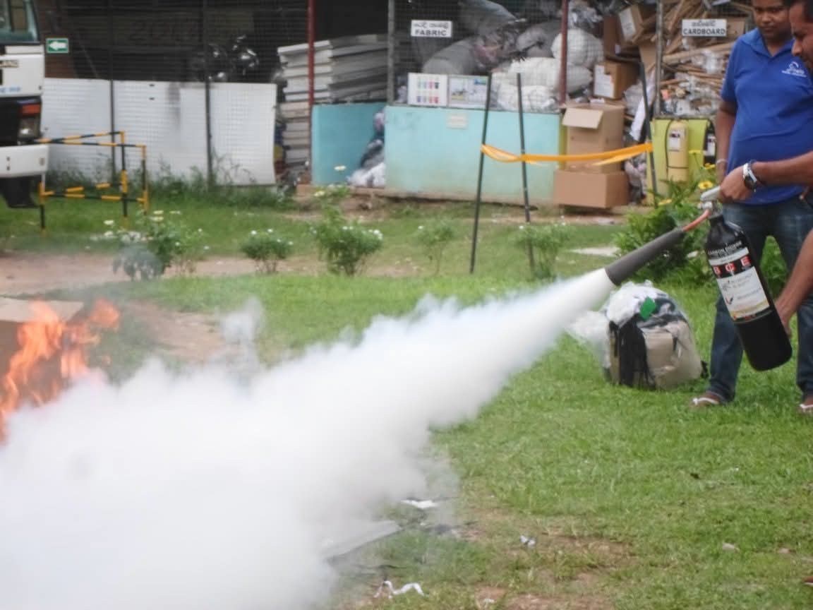 Live fire extinguisher powder suppression demonstration